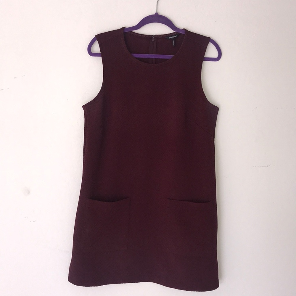 Maroon sheath dress with pocket detailing